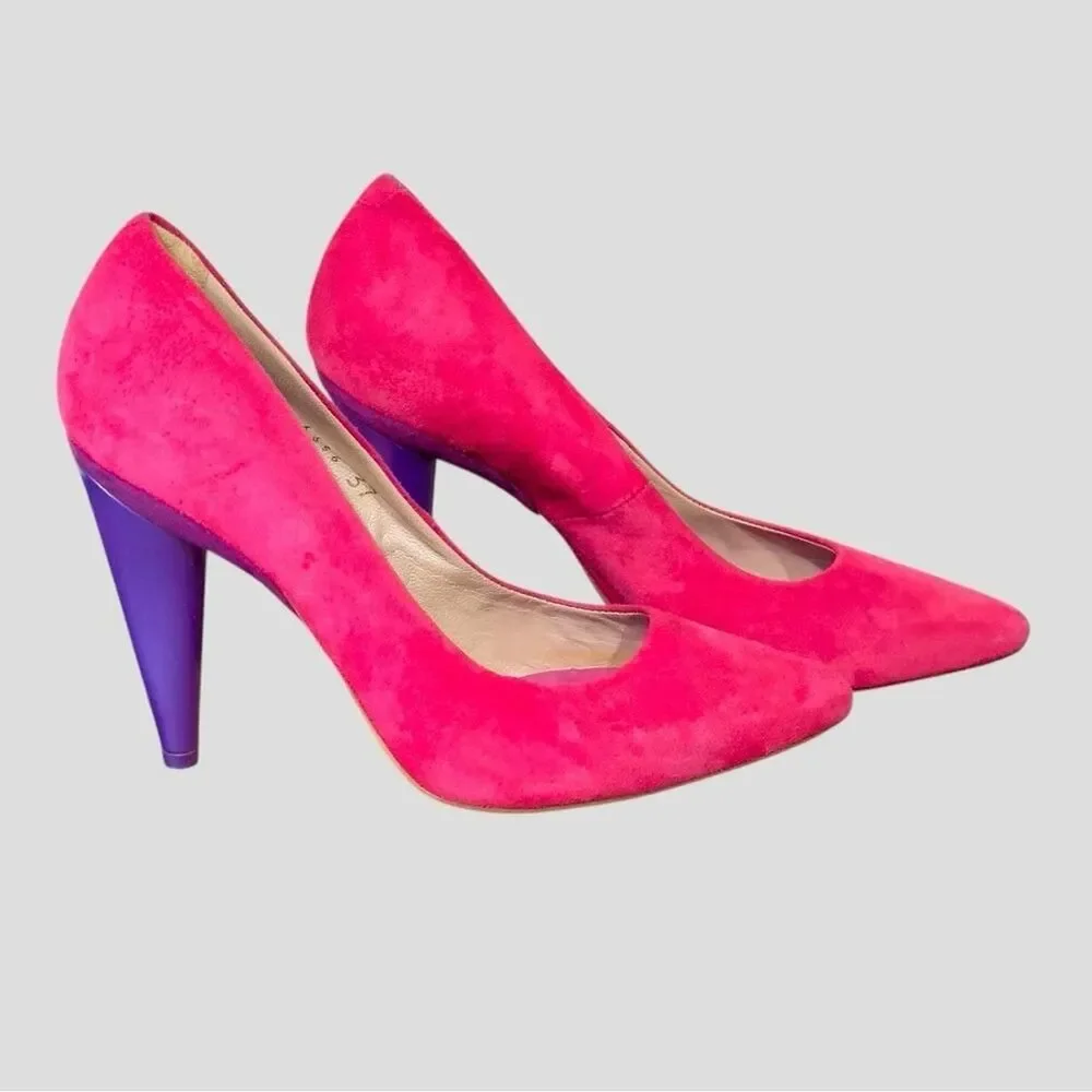 New Vic Matie' Hot Pink Suede Pump with Purple Heel sz 6.5